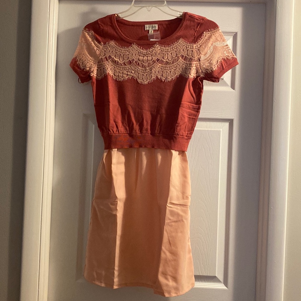 Madison Jules Pink Combo Short Sleeve Colorblock Dress with Pockets Size Medium